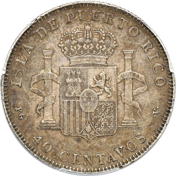 Puerto Rico And Vieques - 1896-PG V 40 centavos - PCGS XF-40