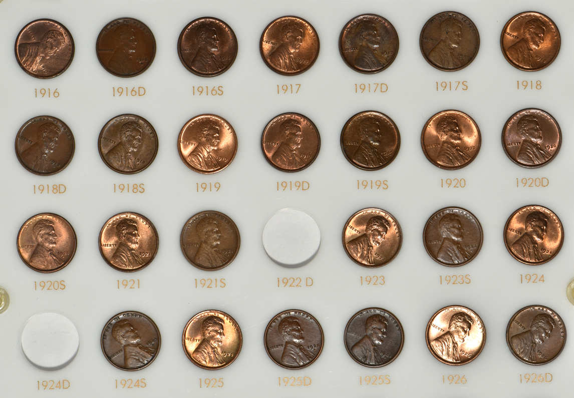 Collection of 68 different Lincoln Wheat cents in a Capital Plastics holder