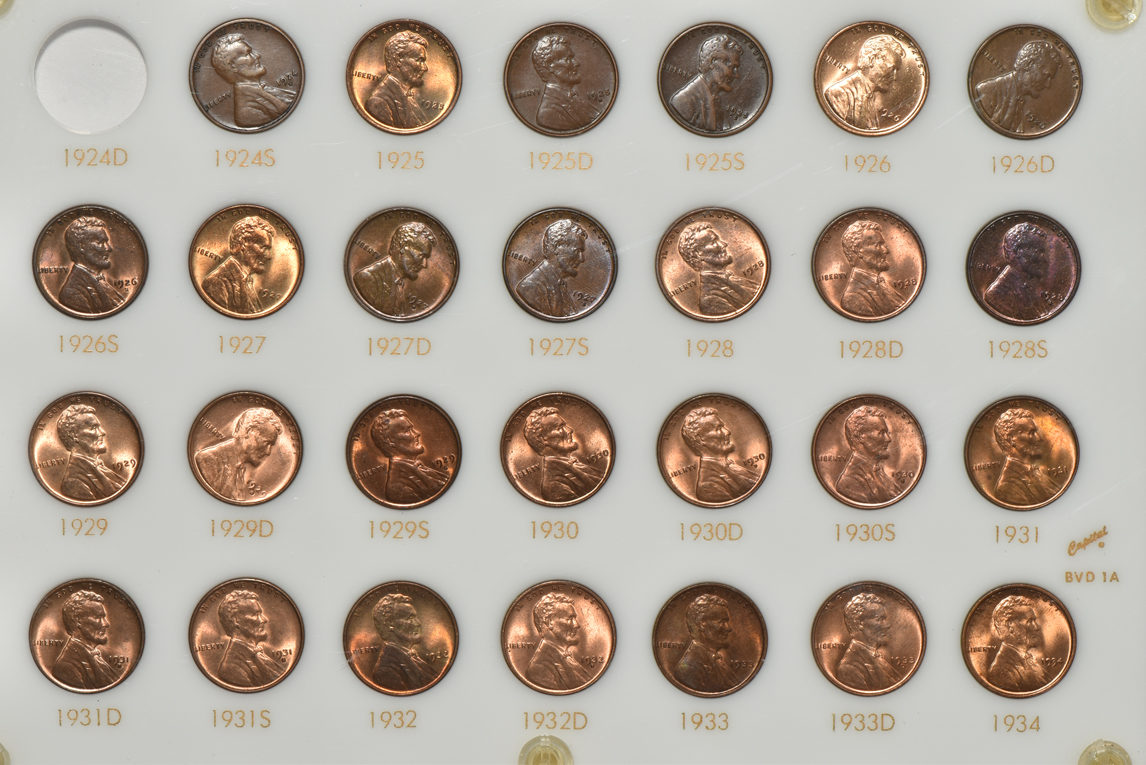 Collection of 68 different Lincoln Wheat cents in a Capital Plastics holder