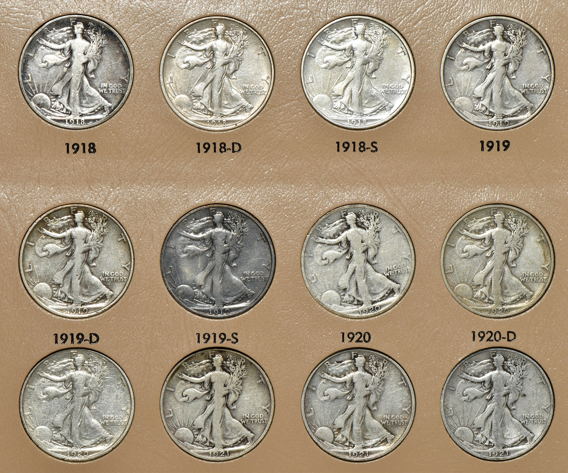 Complete set of Walking Liberty half-dollars in a Dansco 7160 album