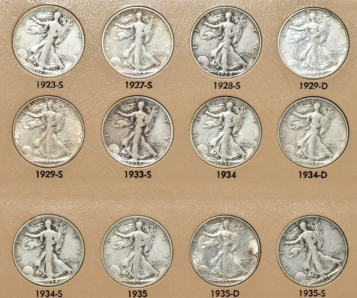 Complete set of Walking Liberty half-dollars in a Dansco 7160 album