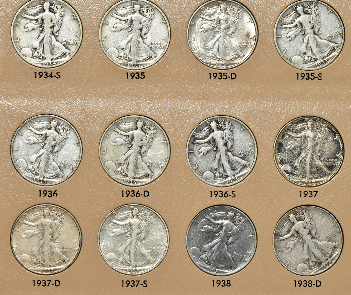 Complete set of Walking Liberty half-dollars in a Dansco 7160 album