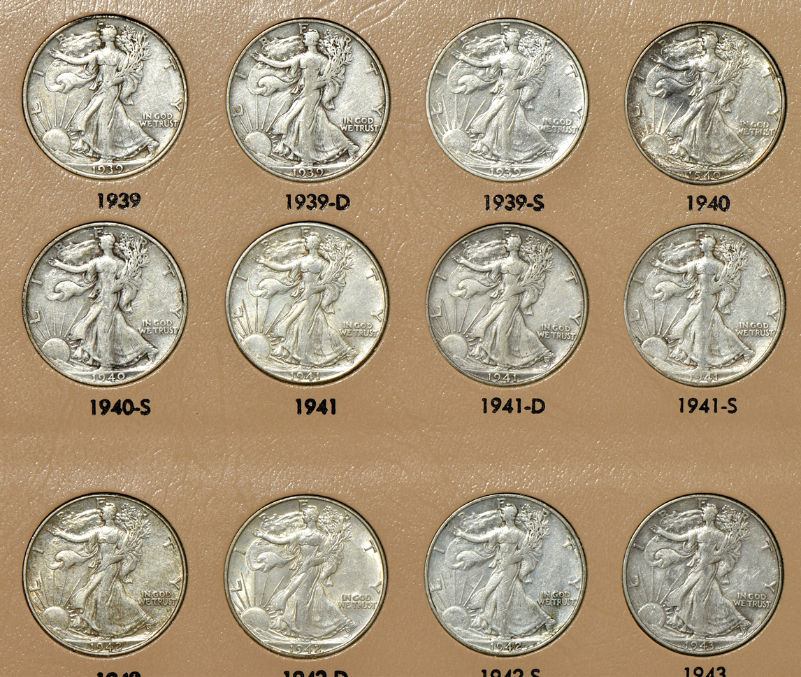 Complete set of Walking Liberty half-dollars in a Dansco 7160 album