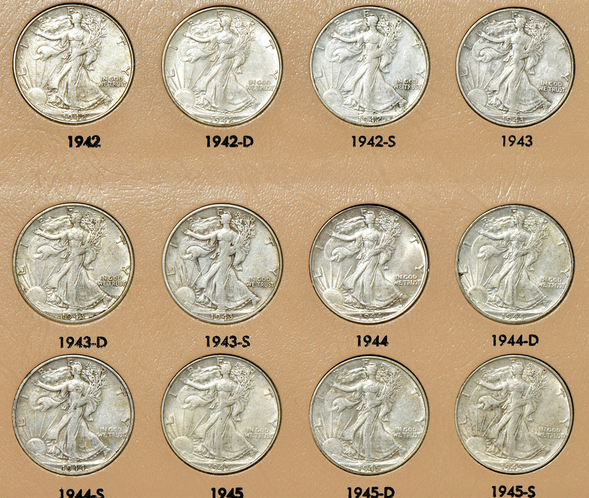 Complete set of Walking Liberty half-dollars in a Dansco 7160 album
