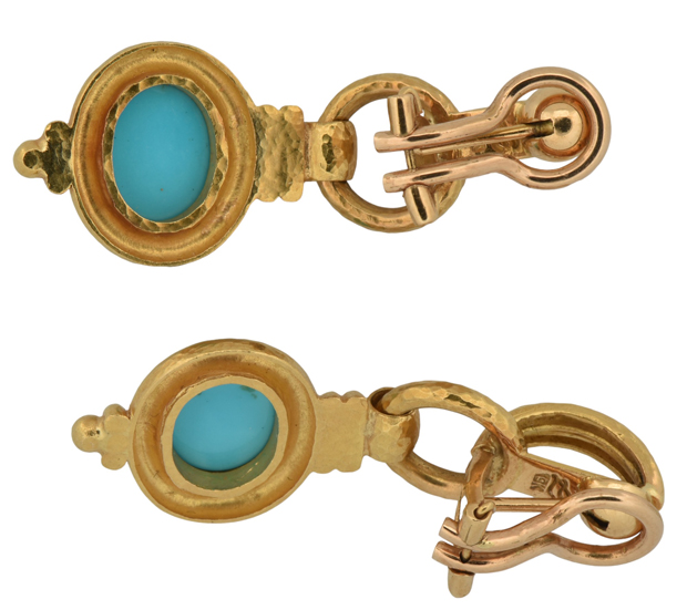 19K Yellow Gold Elizabeth Locke Turquoise Earrings