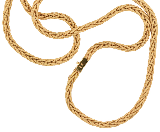 18K Yellow Gold Woven Necklace and Bracelet Set 