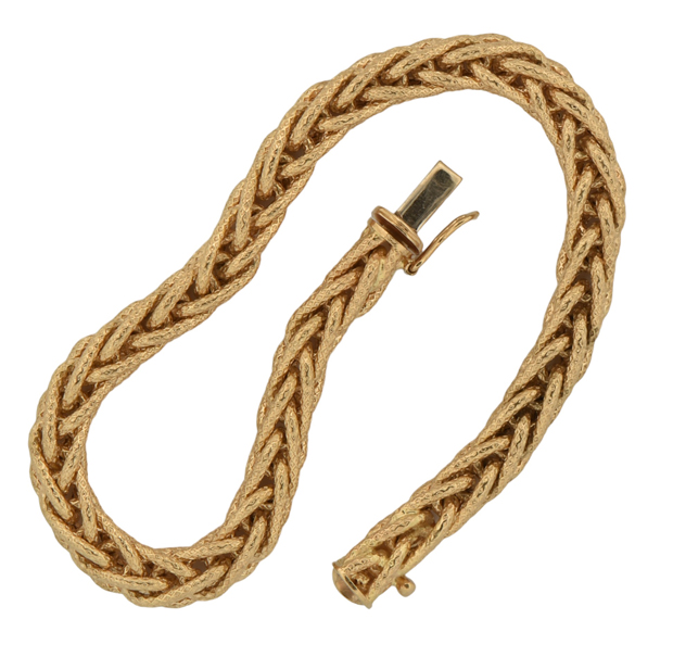 18K Yellow Gold Woven Necklace and Bracelet Set 