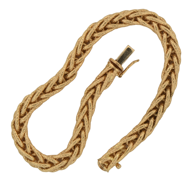 18K Yellow Gold Woven Necklace and Bracelet Set 