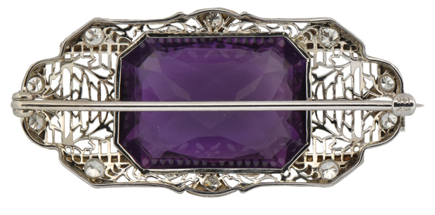 14K White Gold Amethyst Pin