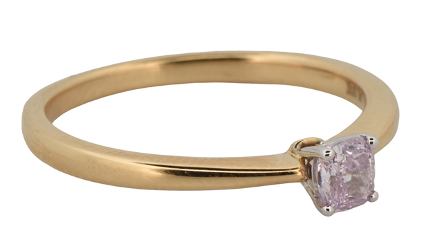18K White Gold Solitaire Ring with a .36 Carat Cushion Modified Brilliant Fancy Pink-Purple Diamond, GIA #6321332467