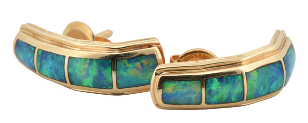14K Yellow Gold Opal Earrings