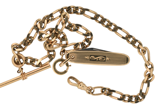 14K Yellow Gold Man’s Watch Chain and Knife