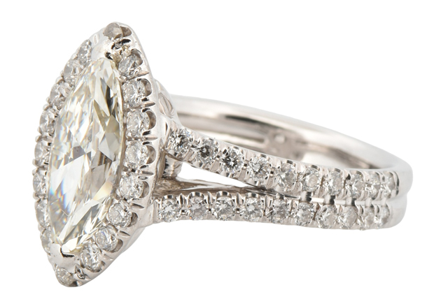 14K White Gold Diamond Ring with a 2.09 Carat Marquise Brilliant, GIA #6167901196