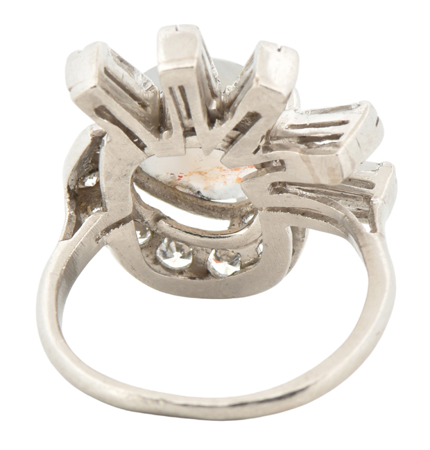 Platinum Diamond Ring with an Oval Cabochon Star Sapphire, SGL #230517F-SJ