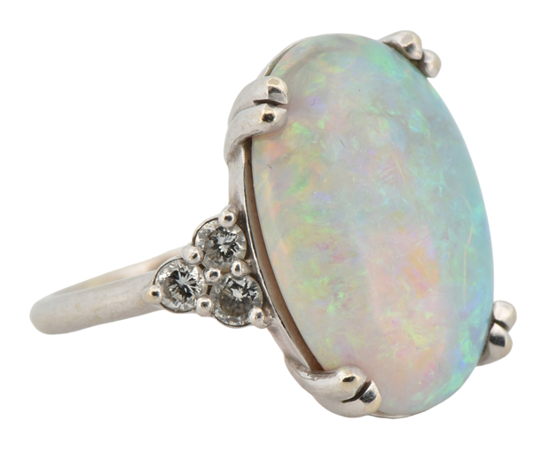 14K White Gold Opal Ring