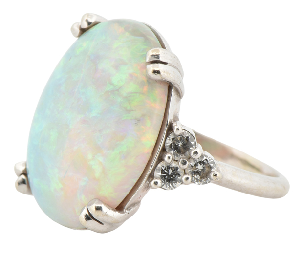 14K White Gold Opal Ring