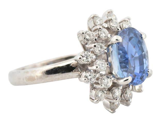 14K White Gold Diamond Ring with a Blue Sapphire, SGL #230831H-SJ