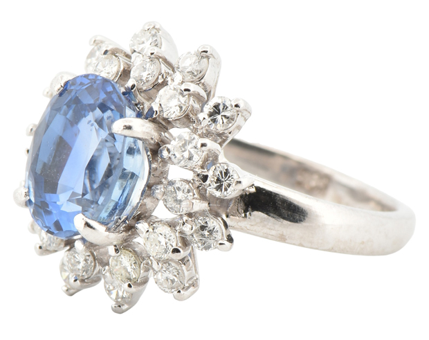 14K White Gold Diamond Ring with a Blue Sapphire, SGL #230831H-SJ