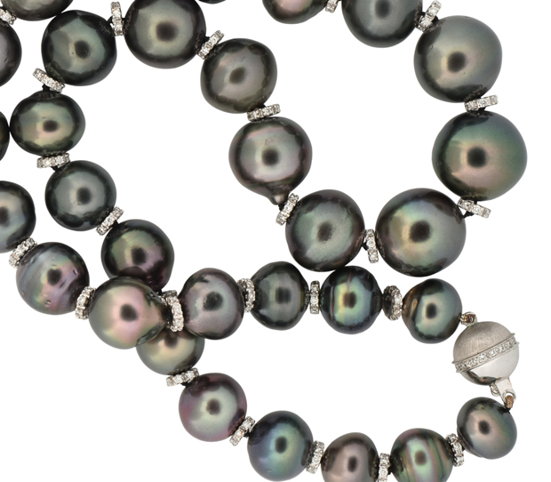 18K White Gold Necklace with Tahitian Pearls, SGL #230831M-SJ