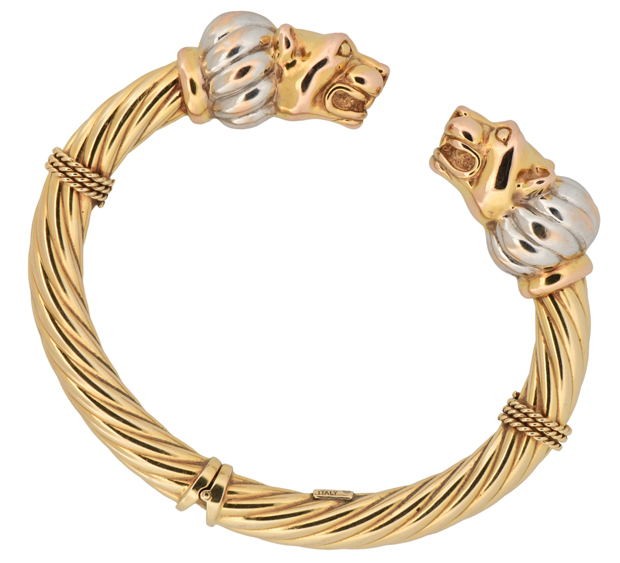14K Two-Tone Gold Panther Hinged Cuff Bracelet
