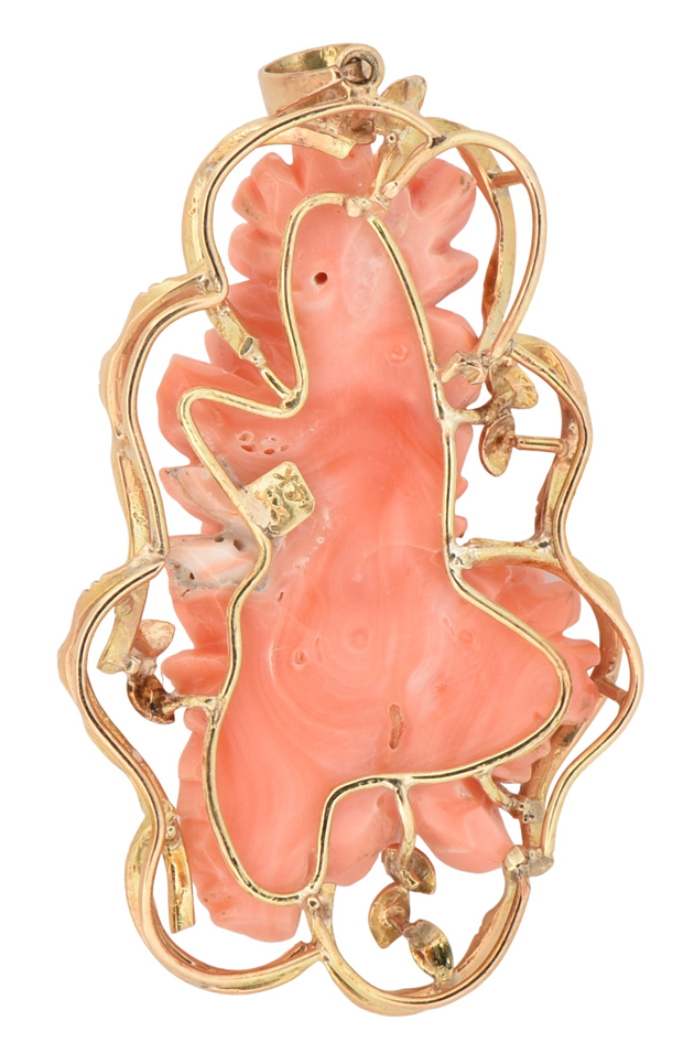 14K Yellow Gold Carved Coral Pendant