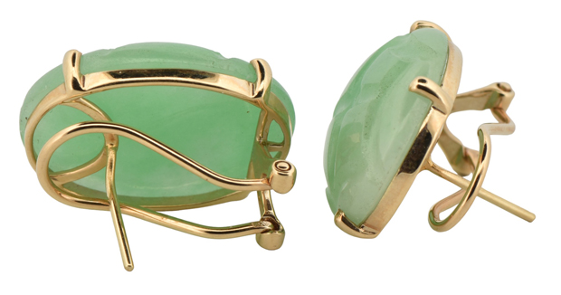 14K Yellow Gold Jade Earrings 