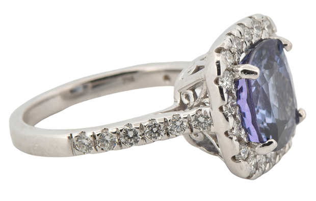 14K White Gold Diamond Ring with a Tanzanite, GIA #3325637235