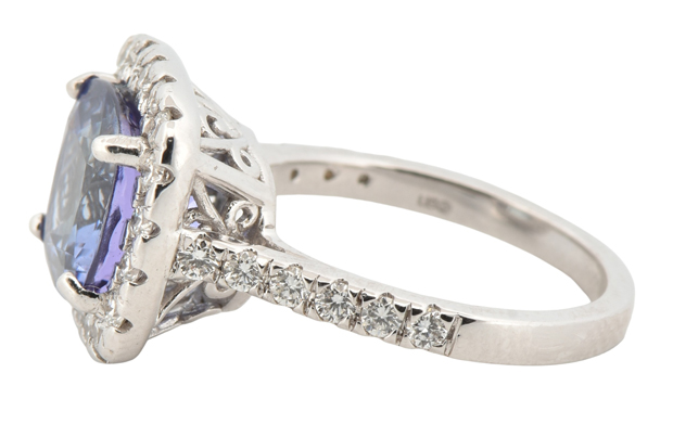 14K White Gold Diamond Ring with a Tanzanite, GIA #3325637235