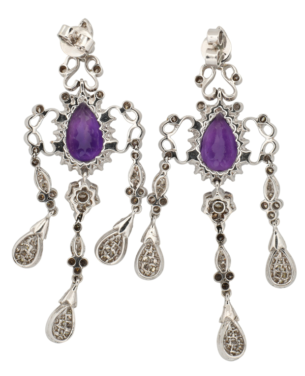 18K White Gold Diamond and Amethyst Earrings