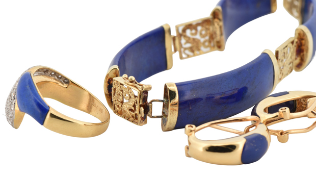 18K Yellow Gold Lapis Jewelry Set