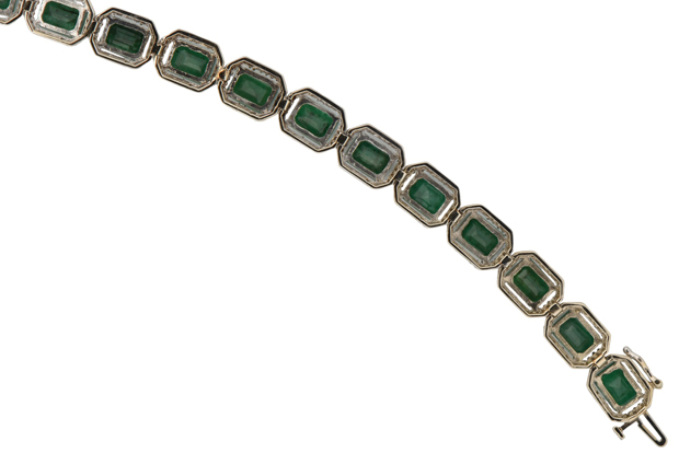 10K White Gold Emerald and Diamond Bracelet 