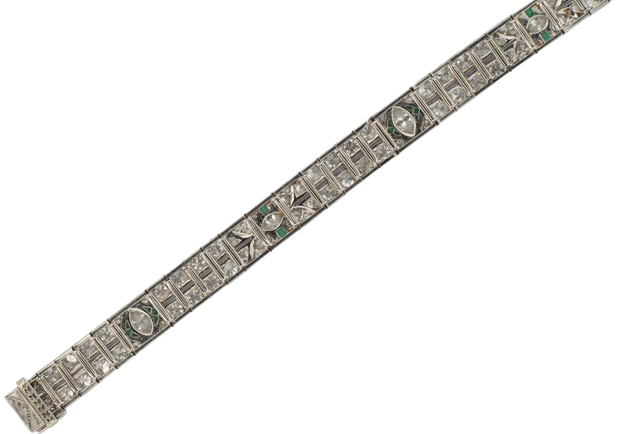 Platinum Diamond and Emerald Bracelet 