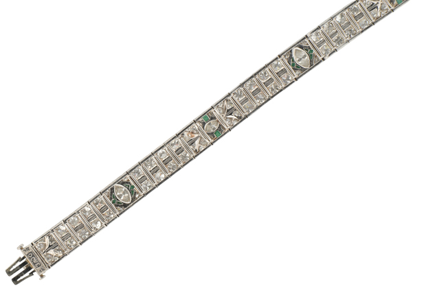 Platinum Diamond and Emerald Bracelet 