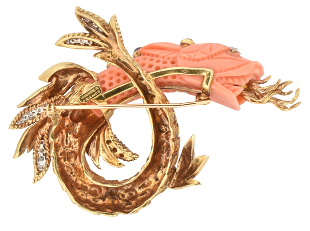 18K Yellow Gold Coral Pin