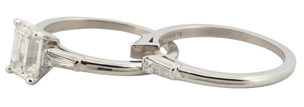 Platinum Diamond Tiffany and Co. Ring with a 1.46 Carat Cut Cornered Rectangular Step Cut, GIA #2225859236