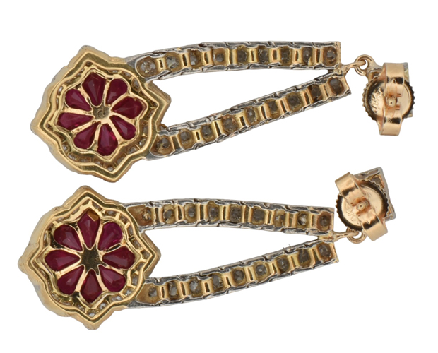 14K Two-Tone Diamond and Ruby Earrings