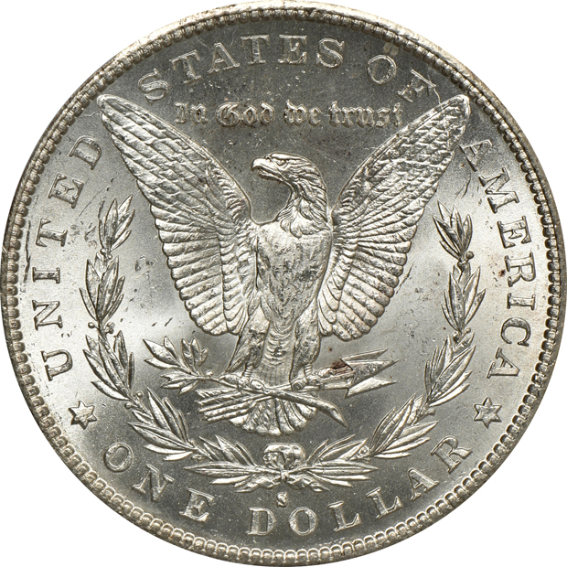 1881-O MS-64, 1884-O MS-63, and 1889-S MS-63, all PCGS CAC