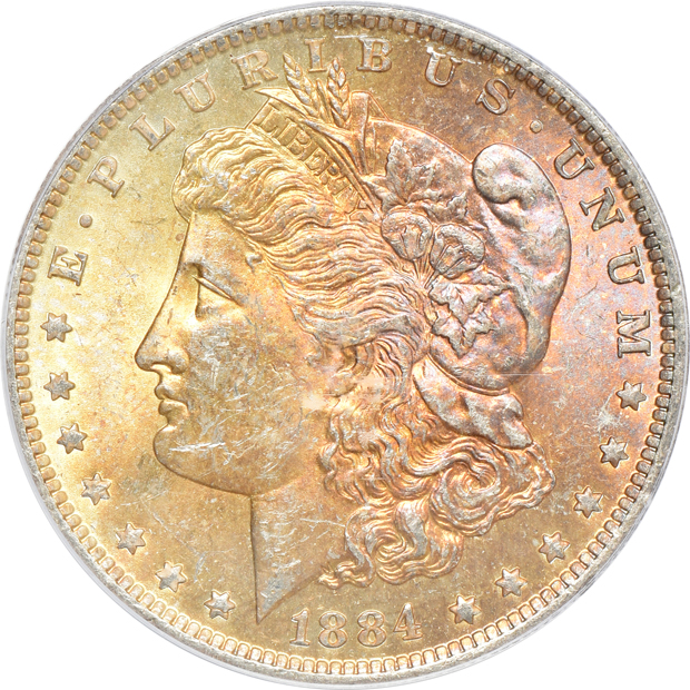 1881-O MS-64, 1884-O MS-63, and 1889-S MS-63, all PCGS CAC