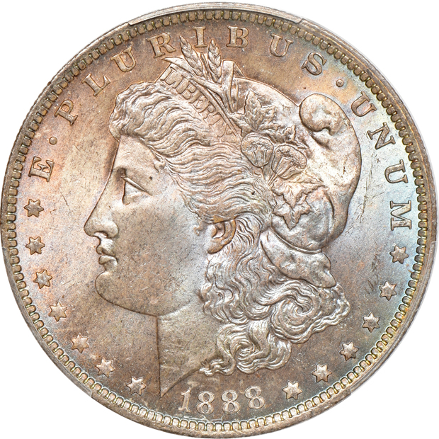 1888-O MS-65, and an 1888-O MS-65 CAC, both PCGS