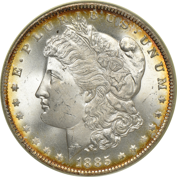 1885-O, 1898-O, and 1904-O, all PCGS MS-65 (green label)