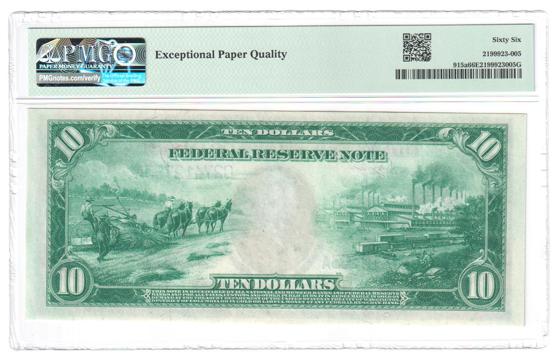1914 $10 Philadelphia Blue Seal Fr# 915a - PMG GemCU-66 EPQ