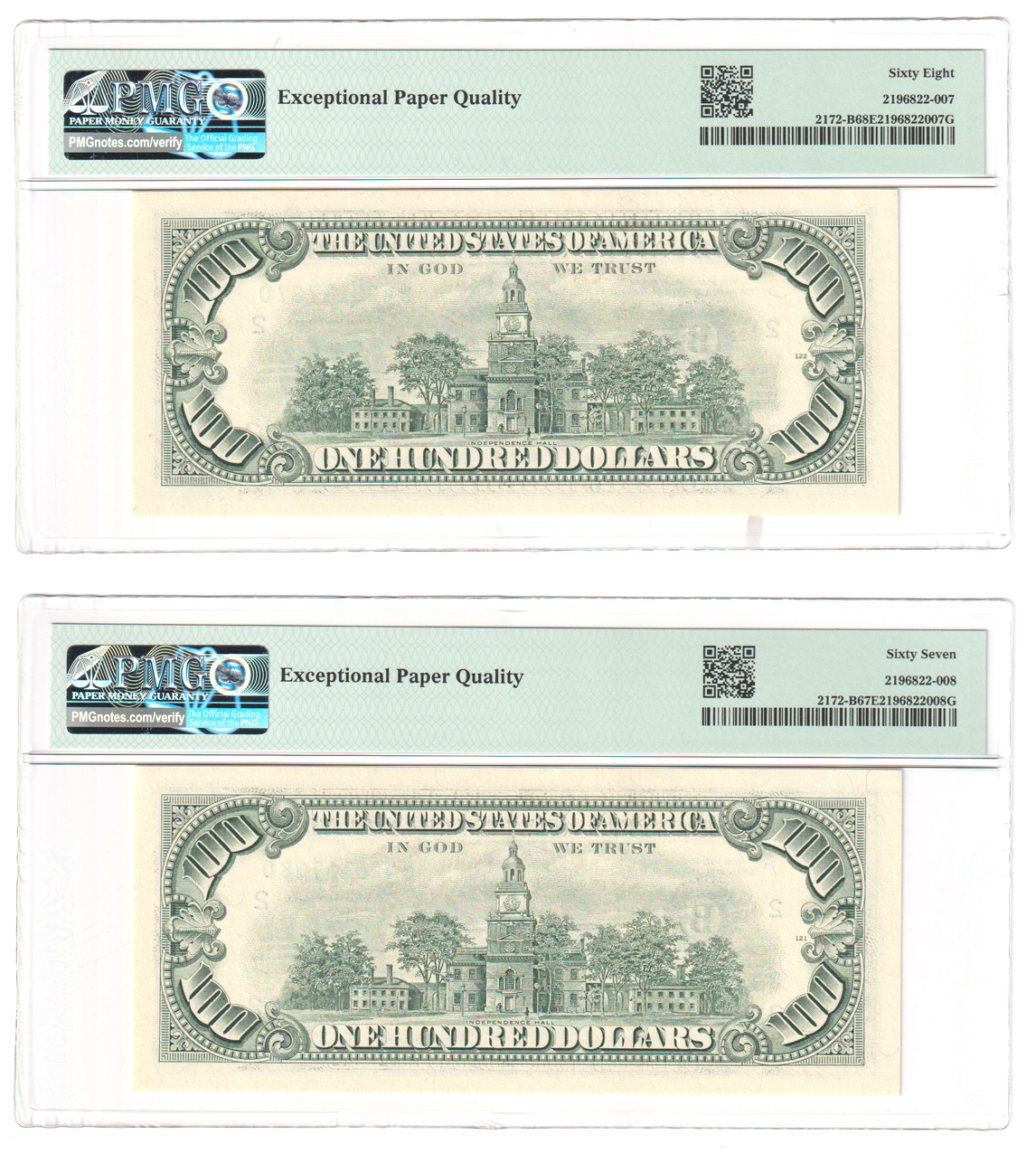 Three high grade sequential 1988 $100 New York Fr# 2172-B - all PMG