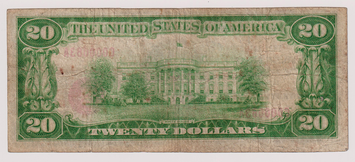 1929 $20 Type 1 - New Harmony, IN Charter #6699 - F