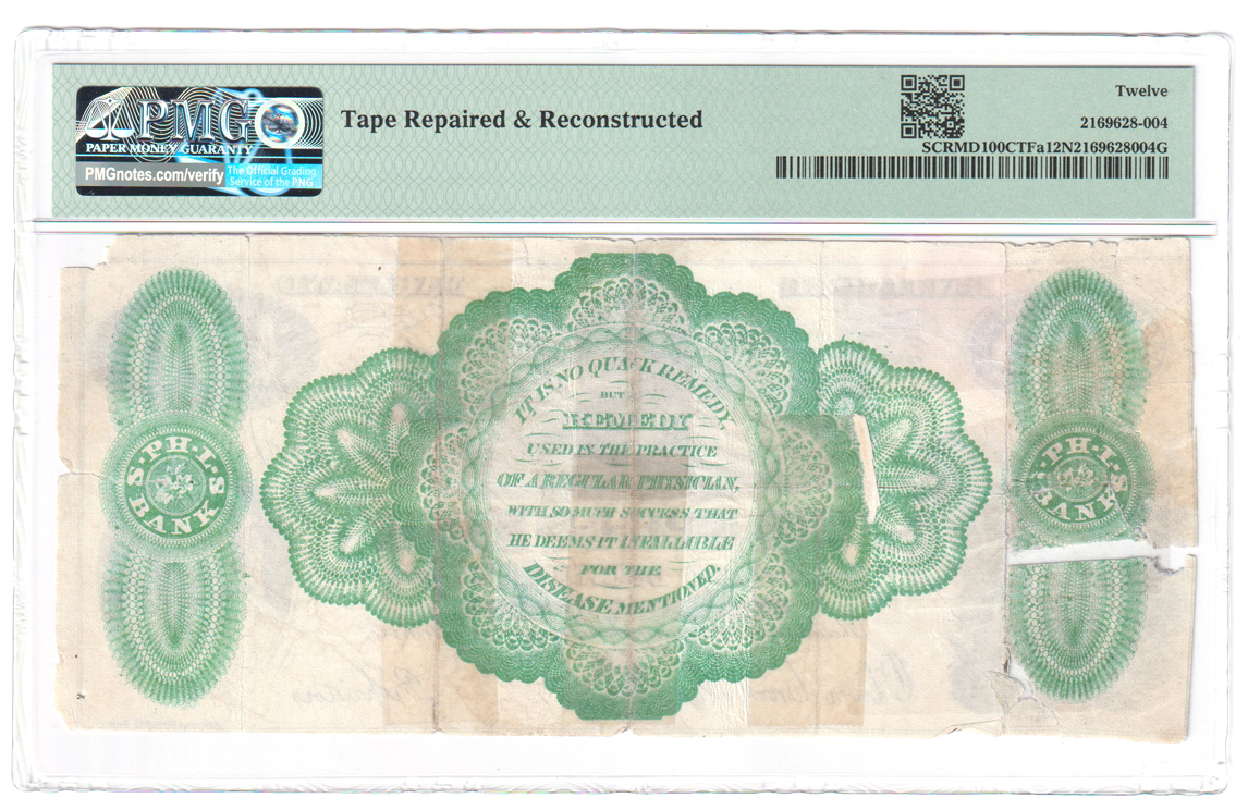 $100 Oliver Crook & Co. Syphilitic Remedy Advertising Note, Baltimore Maryland