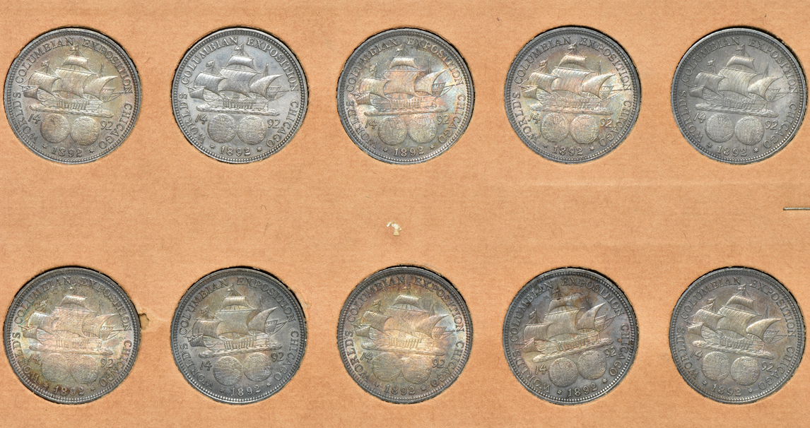 Ten 1892 Columbian in a Wayte Raymond page