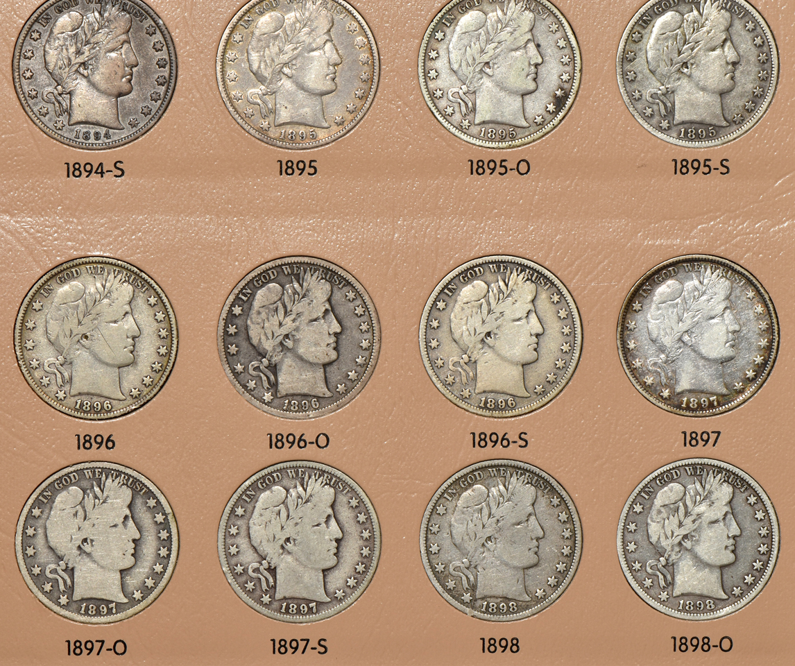 Collection of Barber half-dollars in a complete Dansco 7150 album