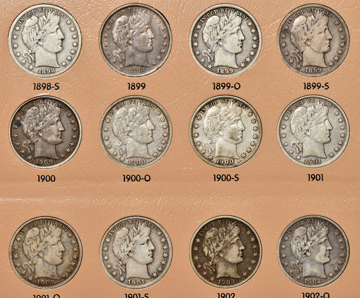Collection of Barber half-dollars in a complete Dansco 7150 album