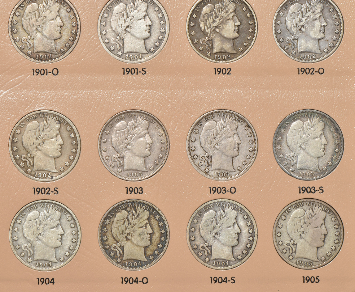 Collection of Barber half-dollars in a complete Dansco 7150 album