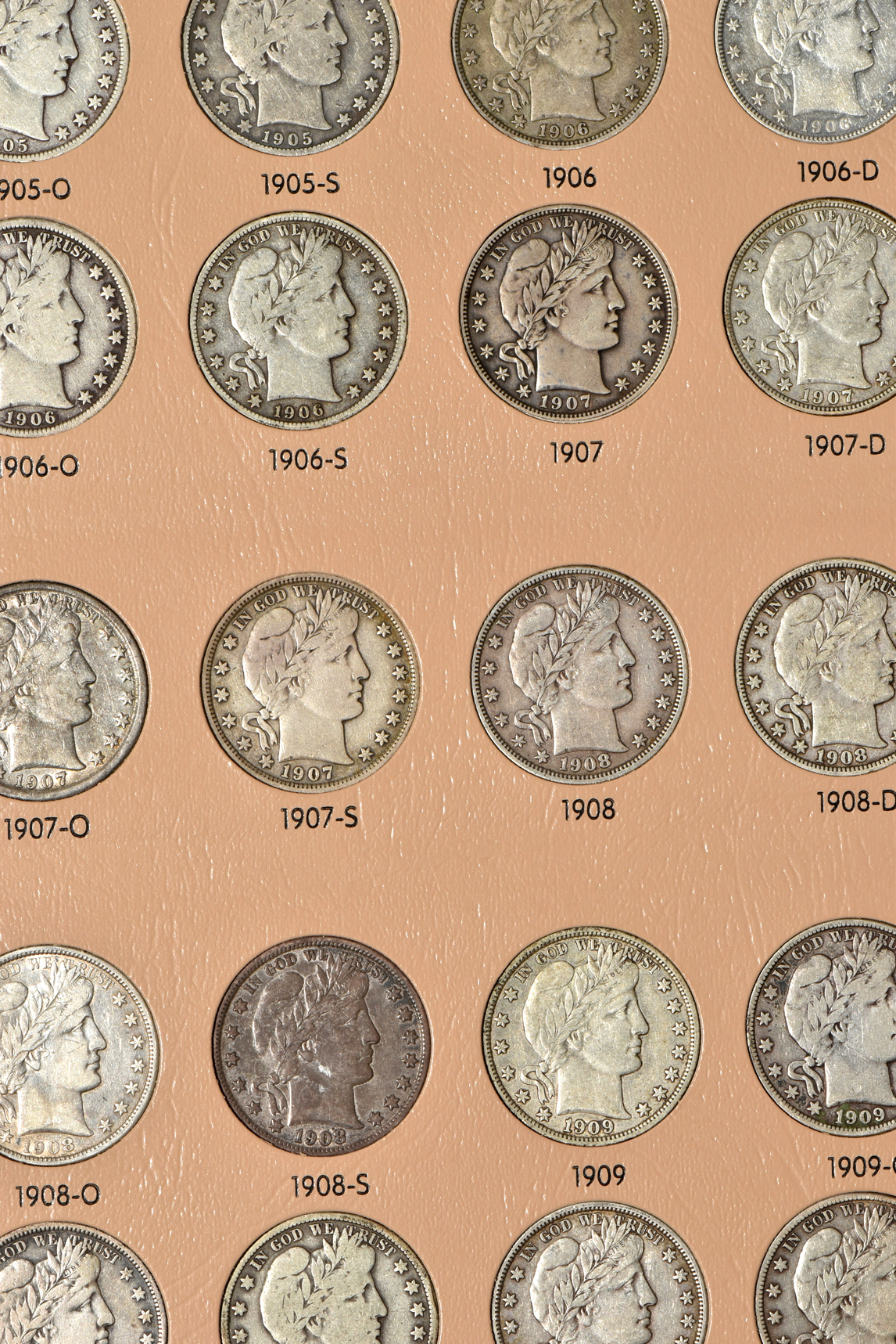 Collection of Barber half-dollars in a complete Dansco 7150 album