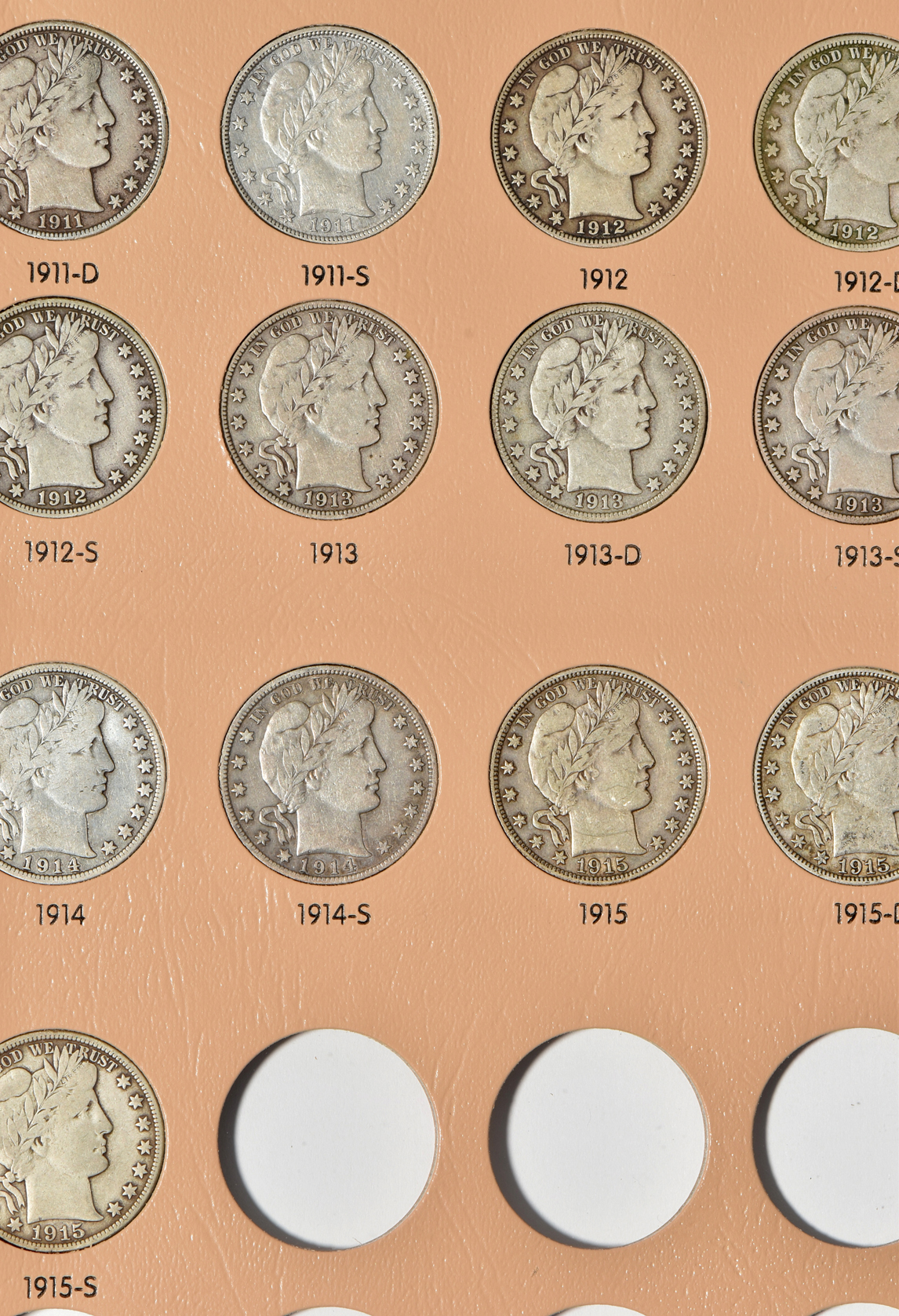 Collection of Barber half-dollars in a complete Dansco 7150 album